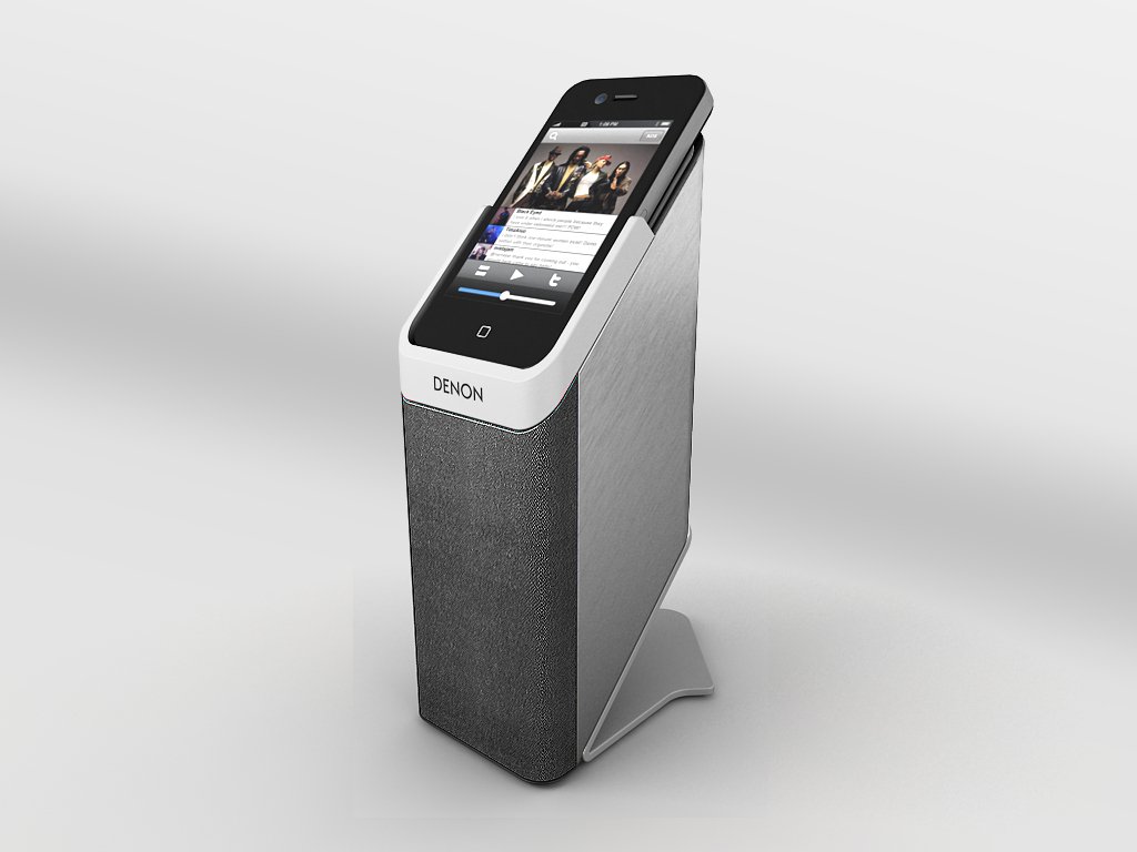Denon iPhone speaker dock — three CAD concepts through a production unit